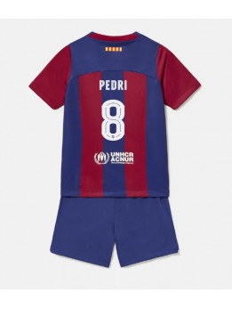 Otroški Nogometna dresi replika Barcelona Pedri Gonzalez #8 Domači 2023-24 Kratek rokav (+ hlače)
